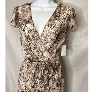 Julia Jordan Blush Snakeskin Print Metallic Rose Gold High Low Wrap Dress